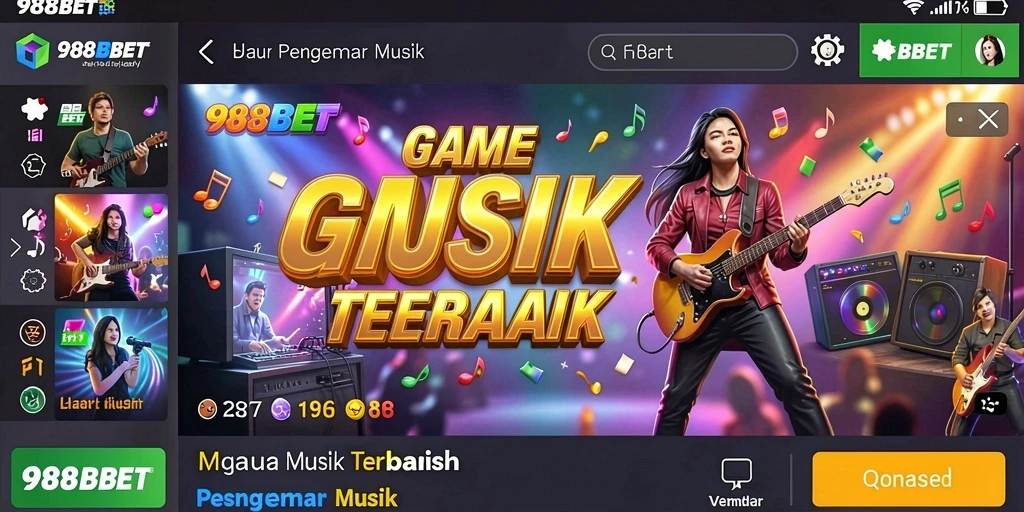 Tampilan gameplay seru di 988BET dengan berbagai lagu dan tantangan musik.
