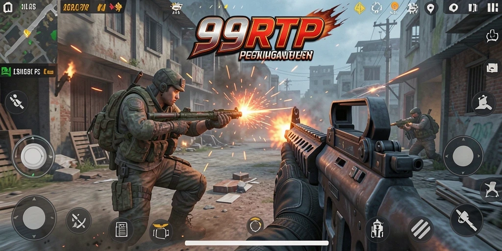 Screenshot gameplay 99RTP yang menunjukkan aksi seru dalam pertempuran FPS.
