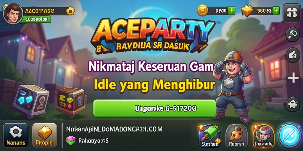 Gameplay seru ACEPARTY dengan karakter yang aktif mengumpulkan sumber daya.