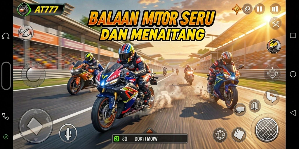 Tangkapan layar gameplay AT777 dengan balapan motor mendebarkan.