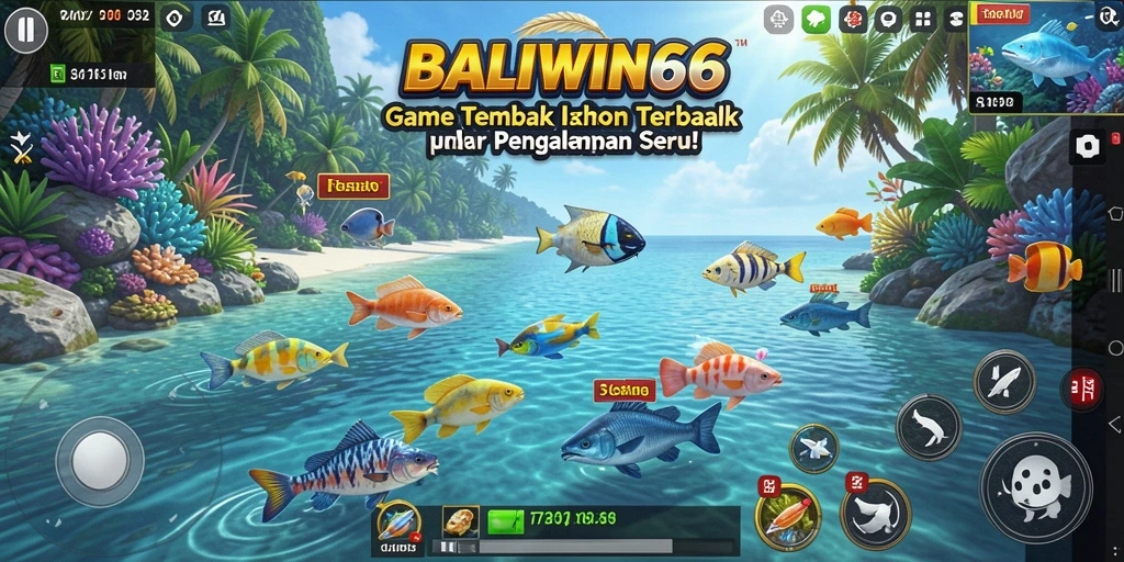 Screenshot gameplay BALIWIN66 menampilkan aksi seru menembak ikan.