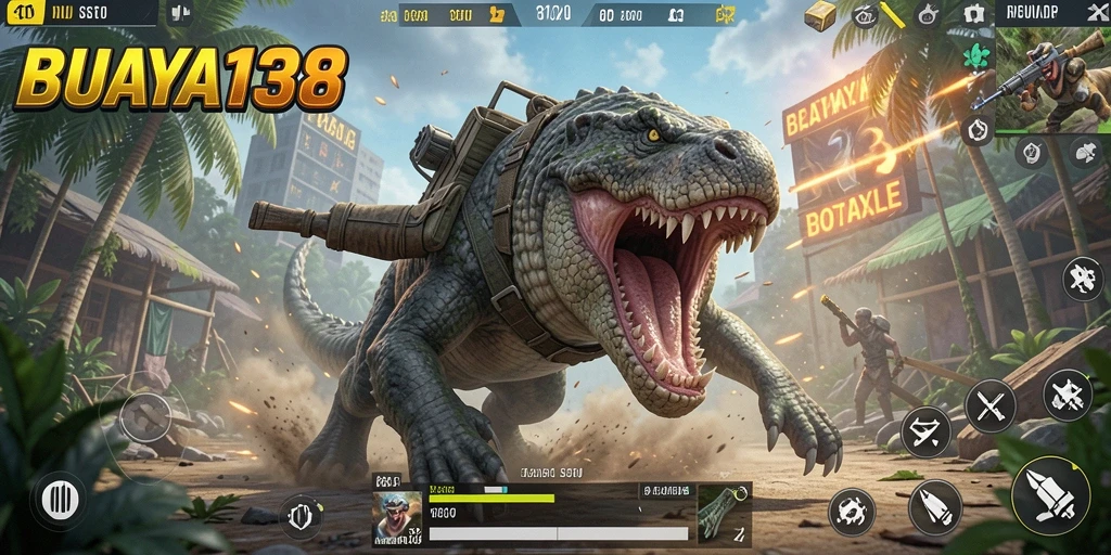 Tampilan gameplay mendebarkan dari BUAYA138 dalam pertempuran Battle Royale.