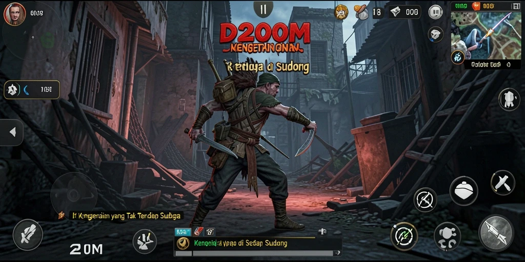 Screenshot gameplay D200M yang menunjukkan suasana horor yang mencekam.