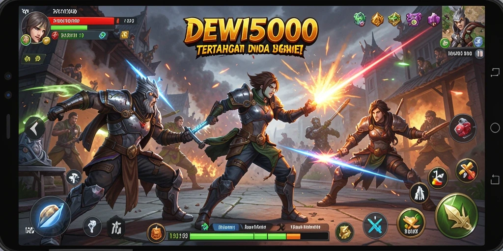 Gameplay intens DEWI5000 dengan karakter bertarung.