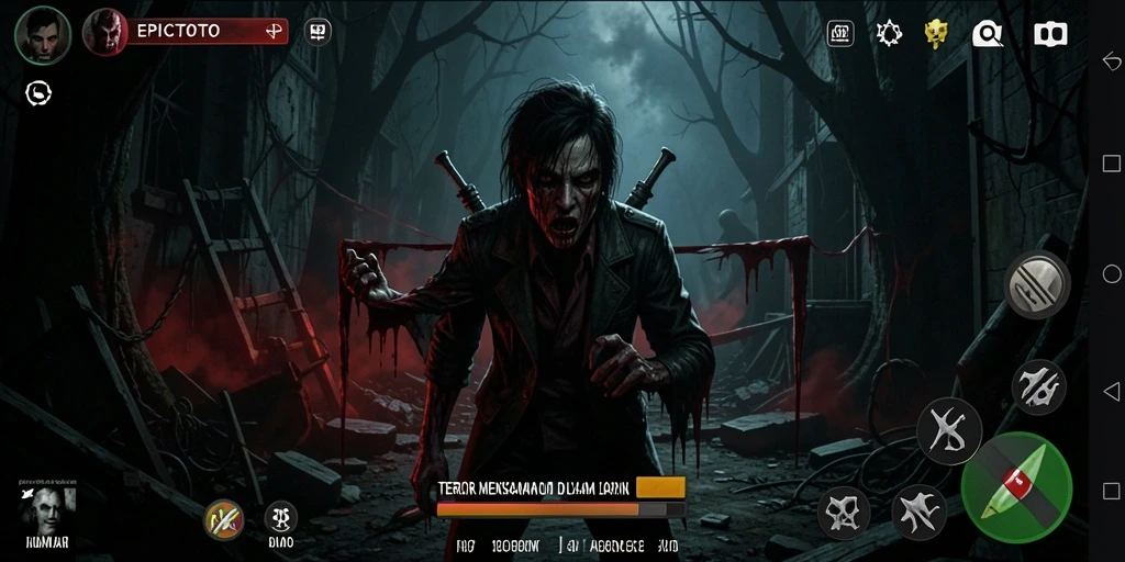 Screenshot menampilkan momen menegangkan EPICTOTO dengan atmosfer horor yang kuat.