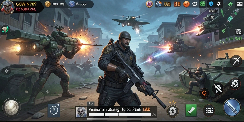 Screenshot gameplay GOWIN789 menampilkan pertempuran strategi yang seru.
