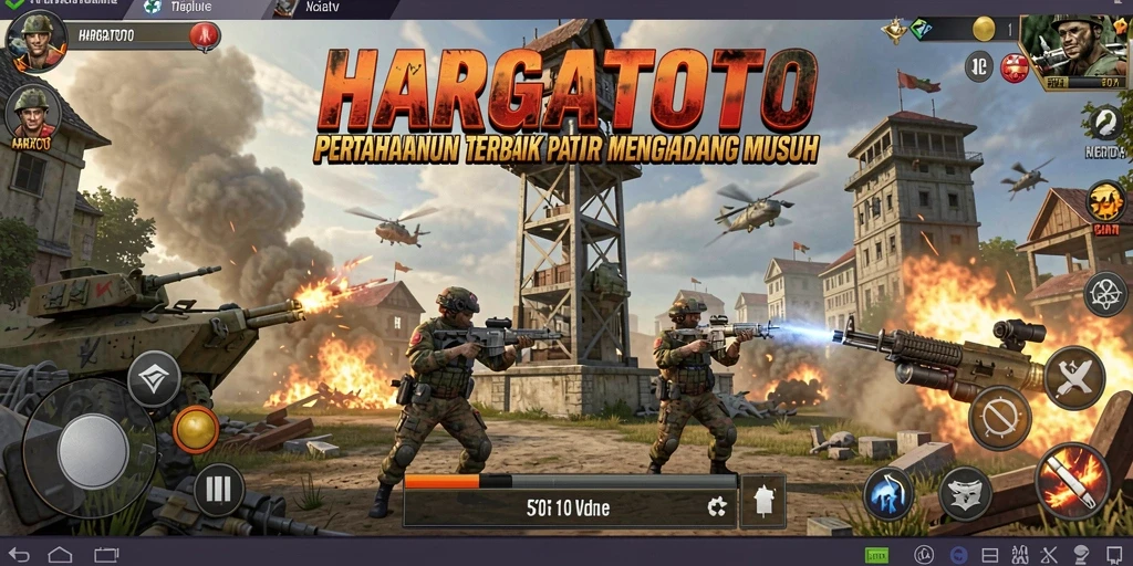 Tampilan gameplay menara pertahanan yang menegangkan dan penuh strategi di HARGATOTO.