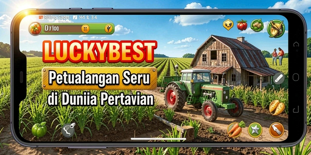 Screenshot gameplay <strong>LUCKYBEST</strong> dengan ladang yang subur dan aktivitas petani.