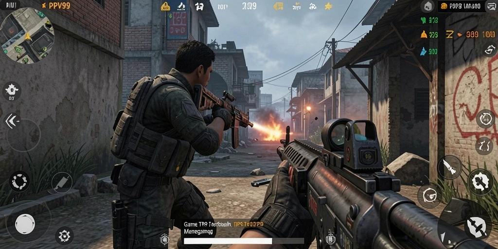 Screenshot gameplay PPV99 menunjukkan aksi tembak-menembak yang mendebarkan.