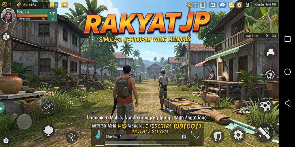 Tangkapan layar utama dari gameplay RAKYATJP yang menggambarkan aktivitas sehari-hari karakter.