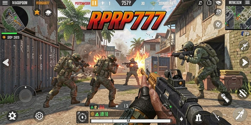 Screenshot gameplay RPRP777 menampilkan aksi pertempuran yang intens.