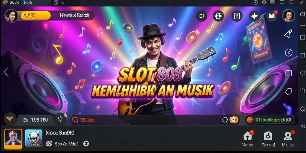 Screenshot utama yang menunjukkan gameplay menarik di SLOT8808 dengan musik yang menggugah semangat.