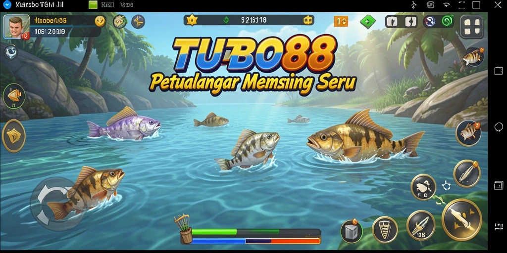 Screenshot utama TURBO88 menampilkan momen seru saat memancing ikan-ikan besar.