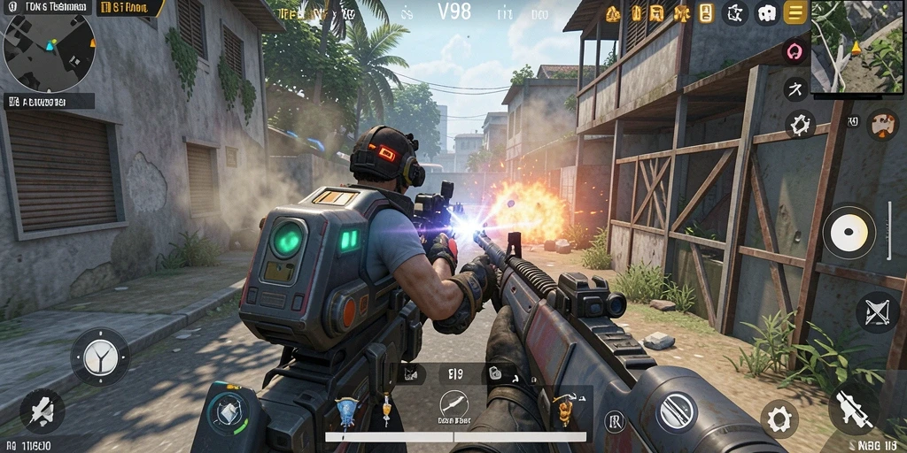Tampilan gameplay V98 yang intens dan mendebarkan.