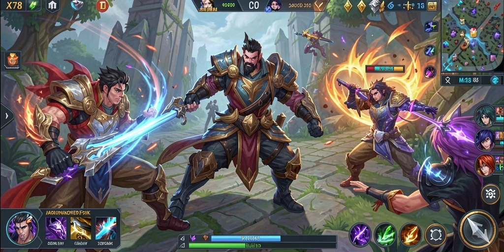 Tampilan aksi mendebarkan dalam gameplay X78 MOBA.